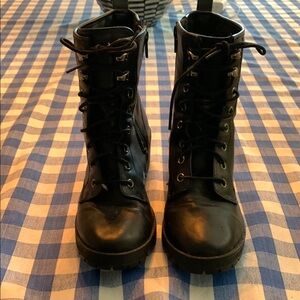 Madden Girl Black Combat Moto Eloise Boots Lace-Up Design